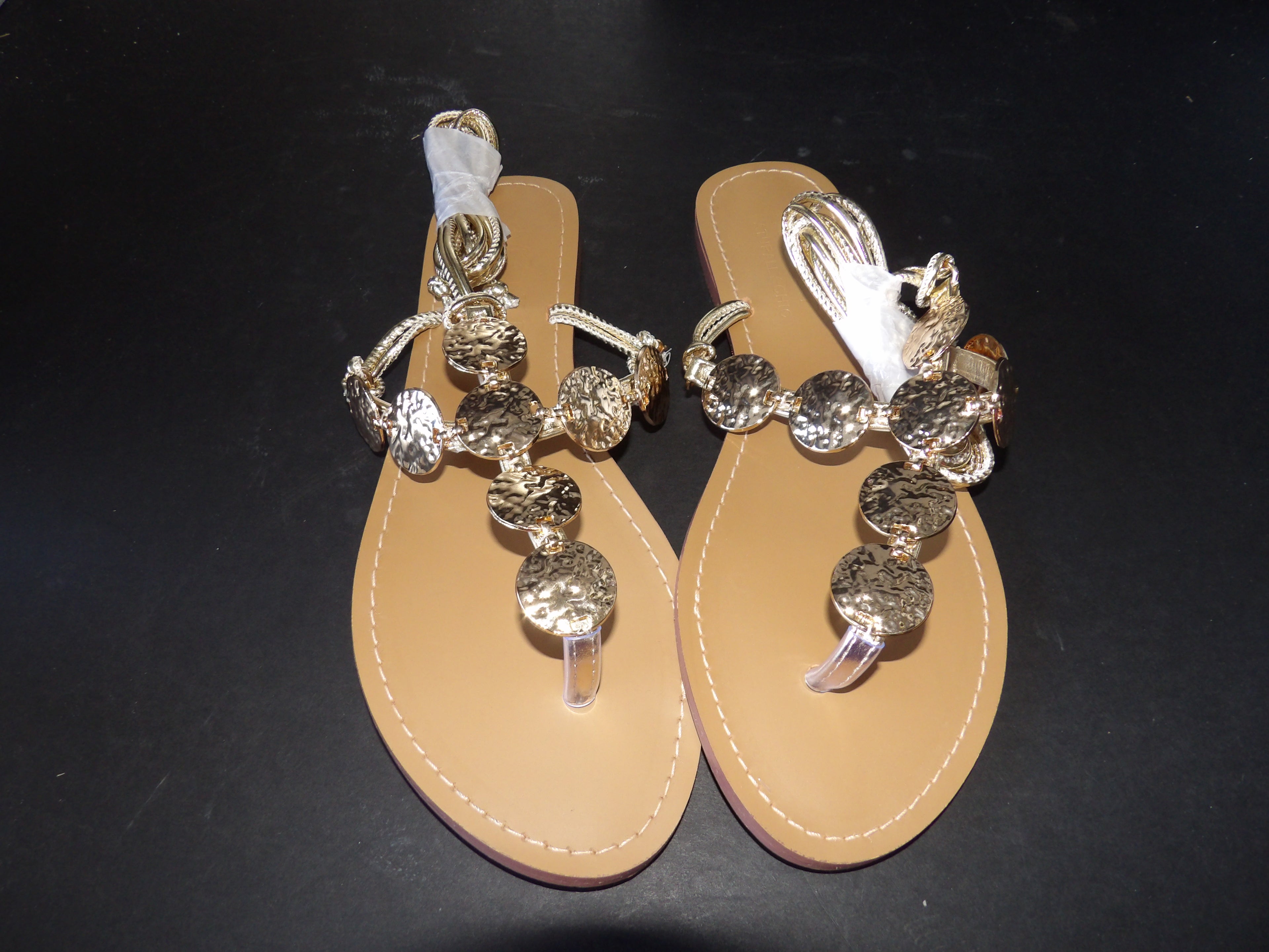 MOTF Naturally Chic Metallic Disc Lace-Up Sandals - Gold (Size US Women's 7)