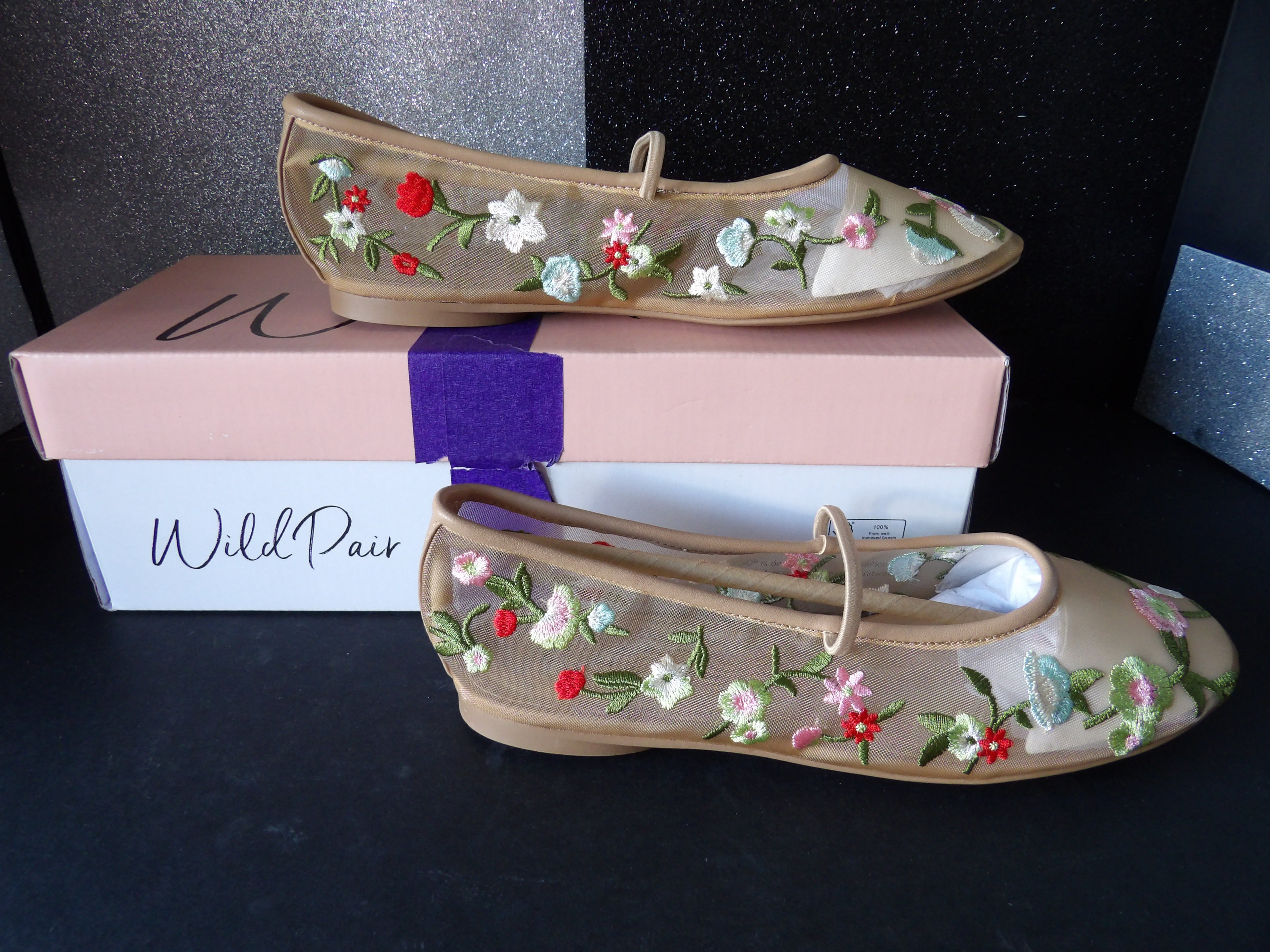 Wild Pair August Floral Embroidered Mesh Ballet Flats - Nude (Size US Women's 7)
