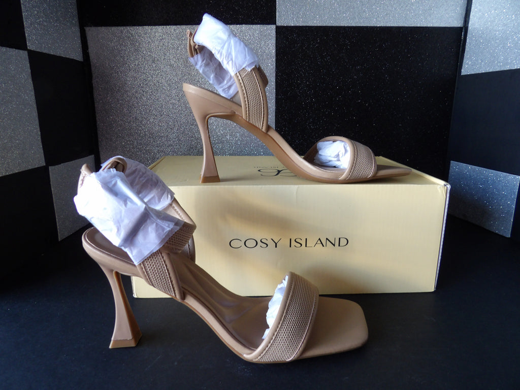 Cosy Island CI Ankle Strap Heeled Sandals - Beige (Size US Women's 7.5)