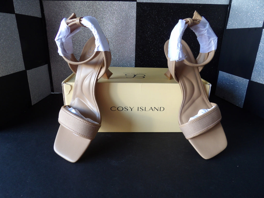 Cosy Island CI Ankle Strap Heeled Sandals - Beige (Size US Women's 7.5)