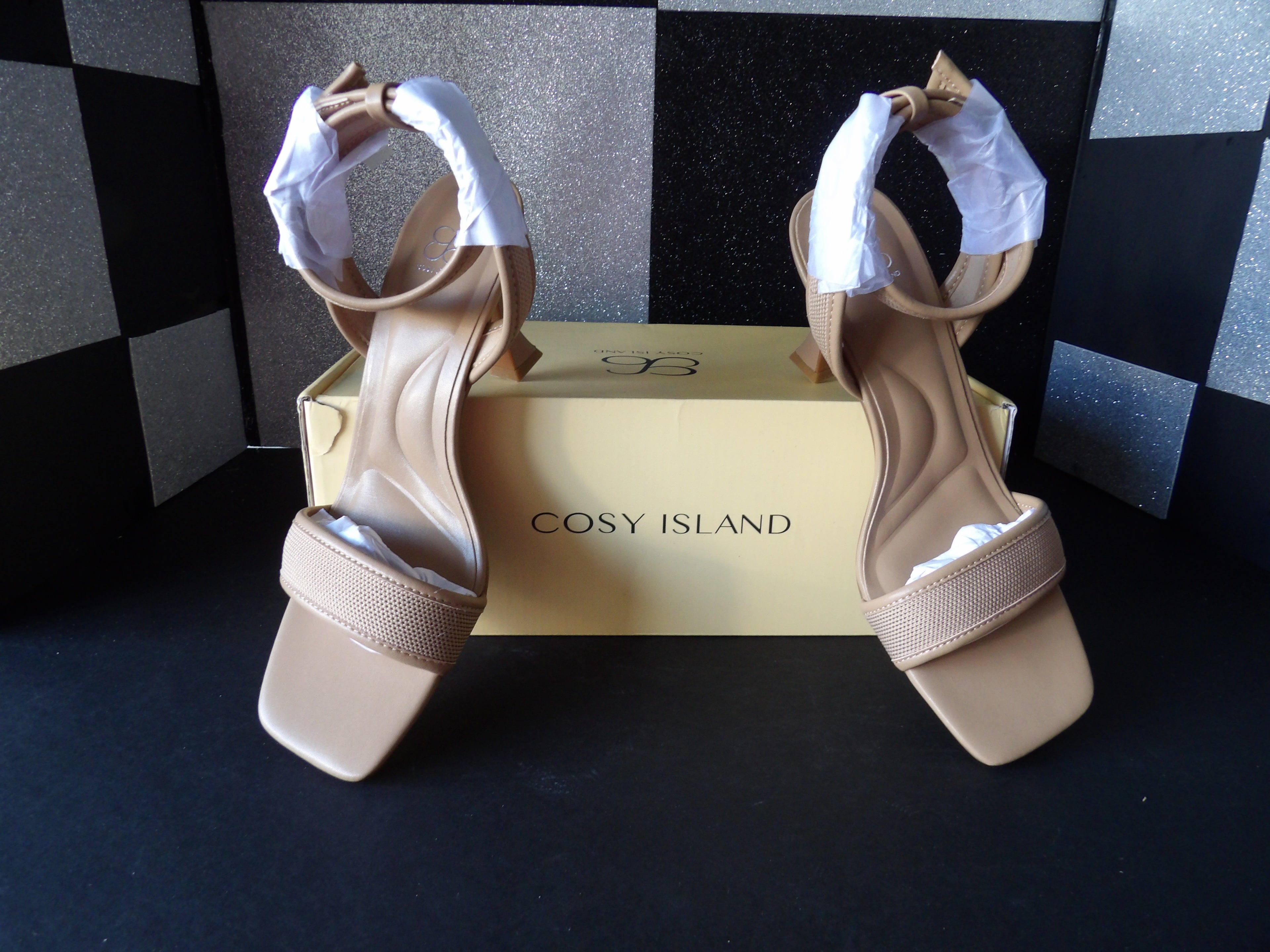 Cosy Island CI Ankle Strap Heeled Sandals - Beige (Size US Women's 7.5)