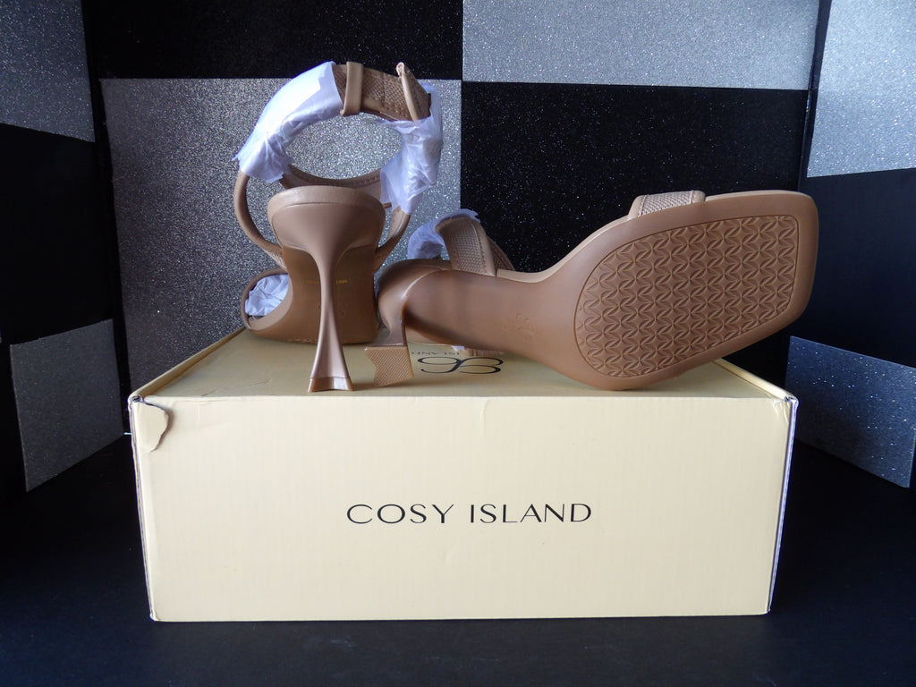Cosy Island CI Ankle Strap Heeled Sandals - Beige (Size US Women's 7.5)