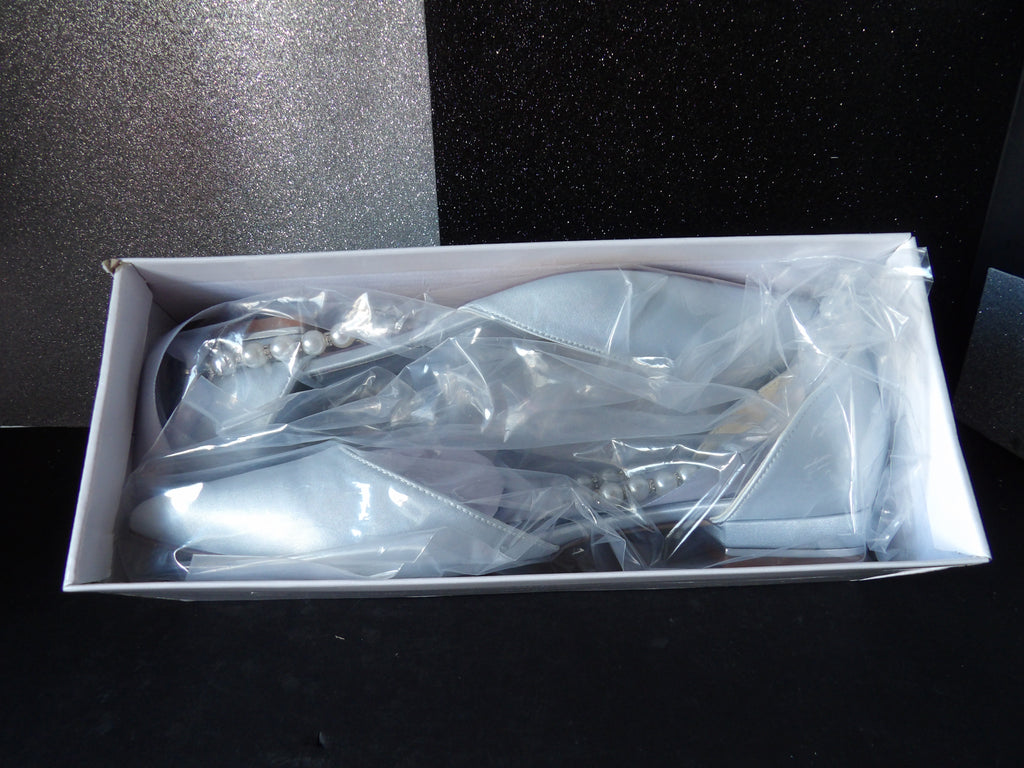 Bridal Satin Pearl Strap Flats - Light Blue (Size US Women's 8.5)