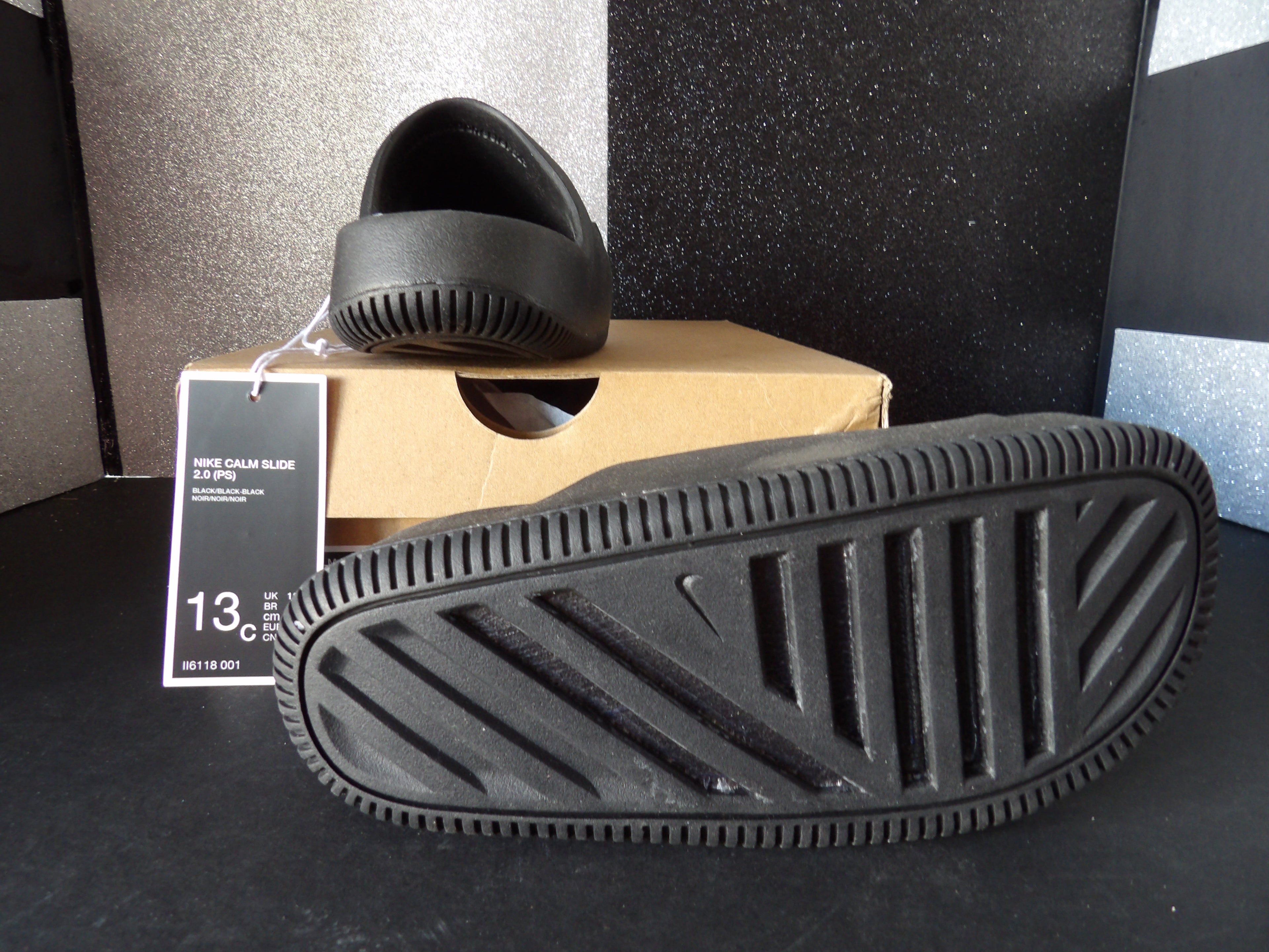 Nike Calm Slide 2.0 (PS) Slides - Black (Size US Kids 13C)