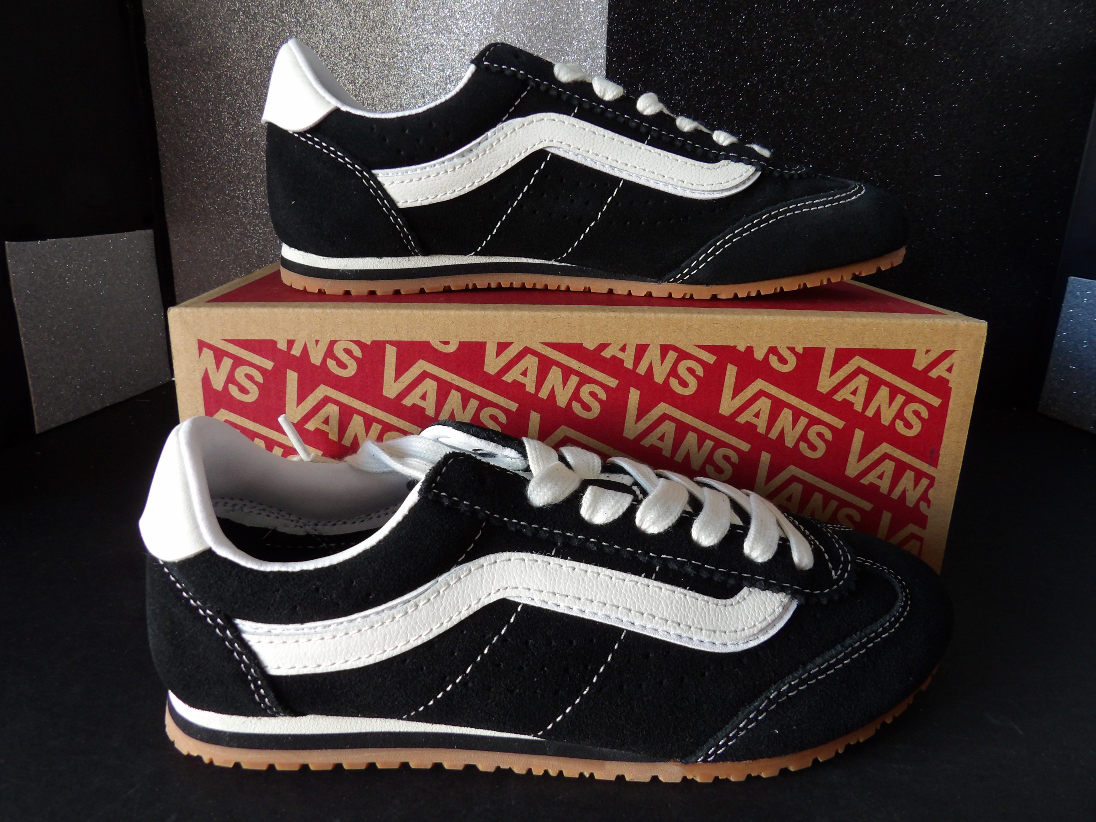 Vans Super Lowpro Sneakers - Black/True White/Gum (Size US Youth 4, Women's 5.5)