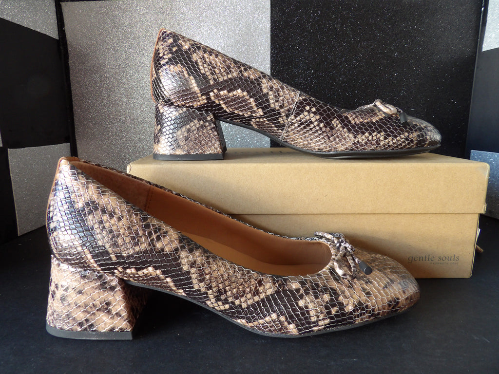 Gentle Souls Lancine Block Heel Pumps - Brown Snake Leather (Size US Women's 9.5)