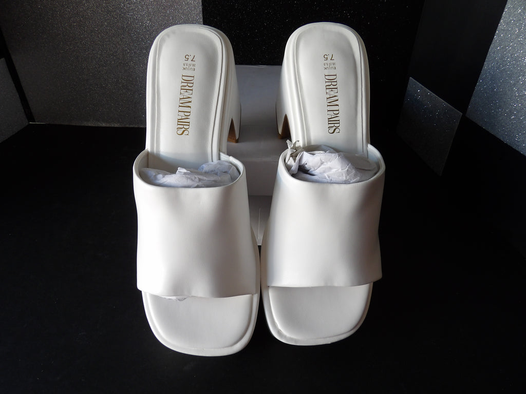 Dream Pairs Chunky Heels- White (US Women's 7.5)