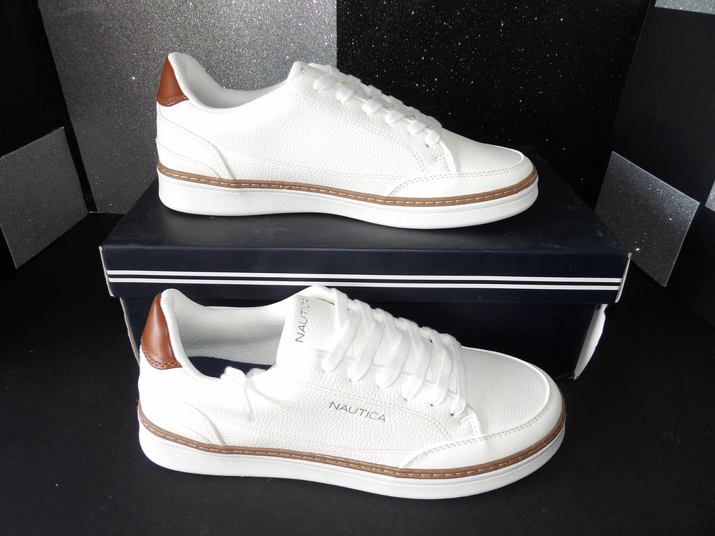 Nautica Jaro Sneakers - White/Brown Casual Lace-Up (Size US Men's 7.5)
