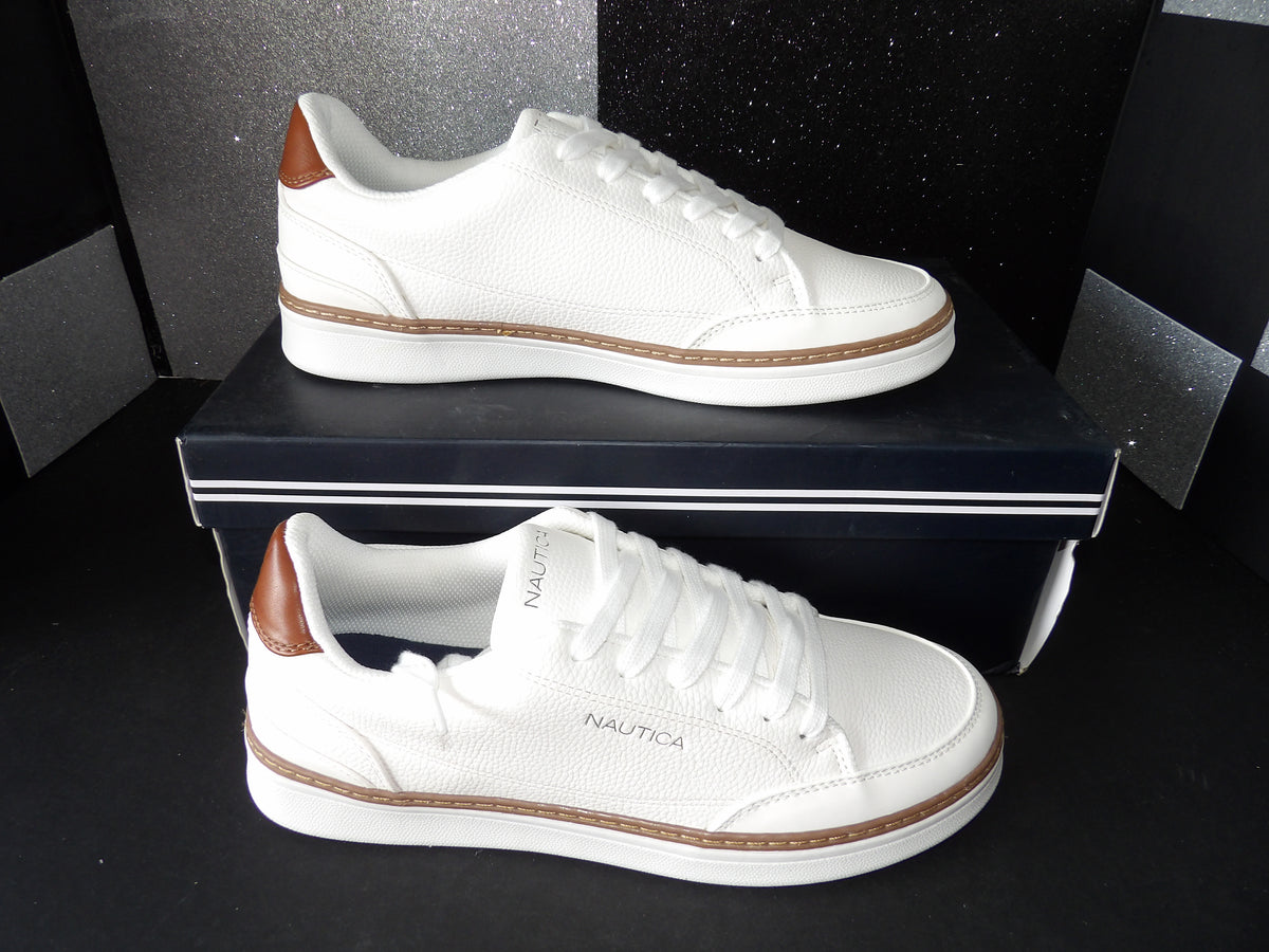 Nautica Jaro Sneakers - White/Brown Casual Lace-Up (Size US Men's 7.5)
