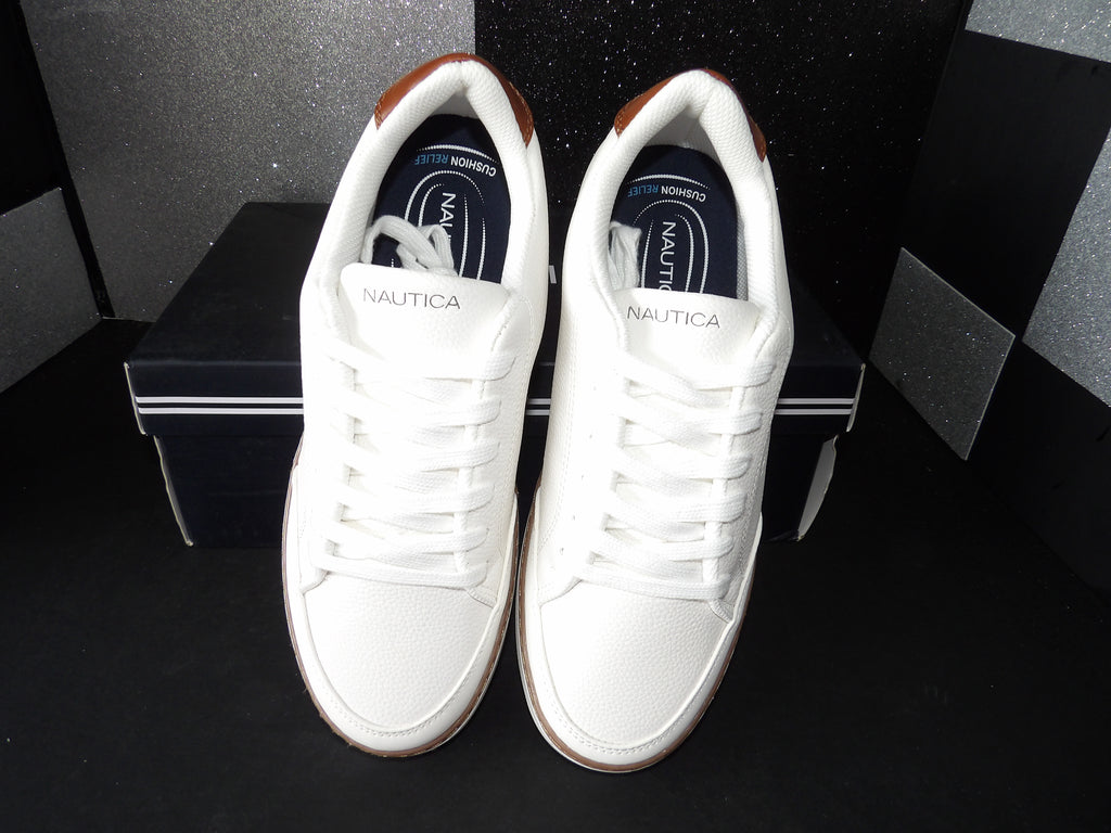 Nautica Jaro Sneakers - White/Brown Casual Lace-Up (Size US Men's 7.5)