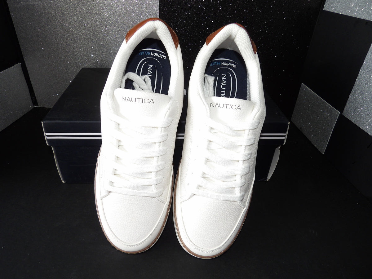 Nautica Jaro Sneakers - White/Brown Casual Lace-Up (Size US Men's 7.5)