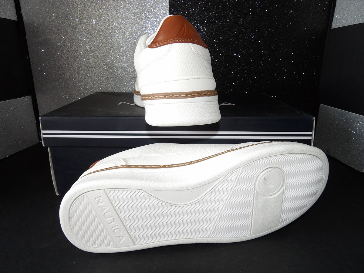 Nautica Jaro Sneakers - White/Brown Casual Lace-Up (Size US Men's 7.5)