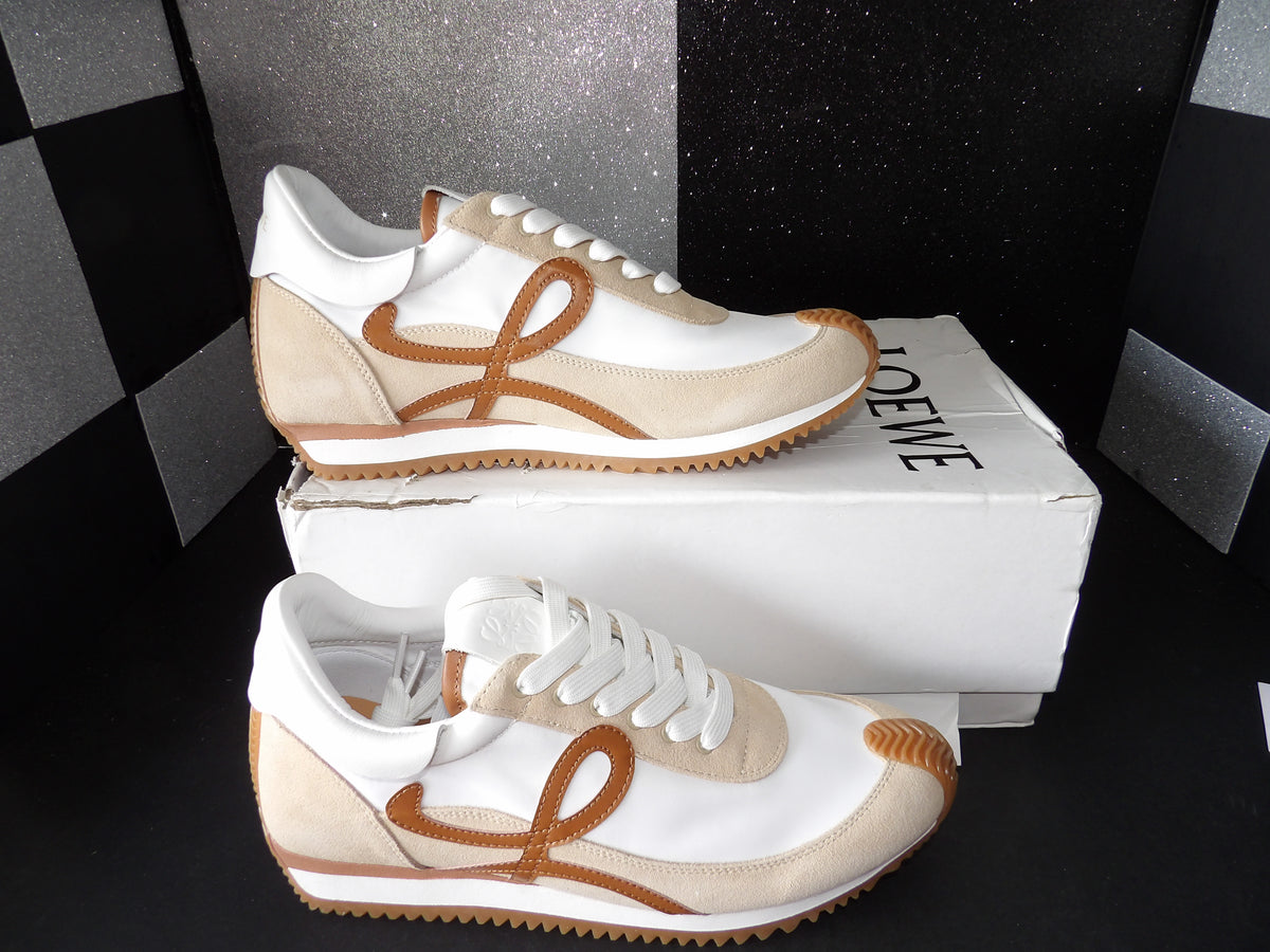 Loewe Ballet Runner Sneakers - White/Beige/Tan Leather Suede (EU 41 / US Men's 8)