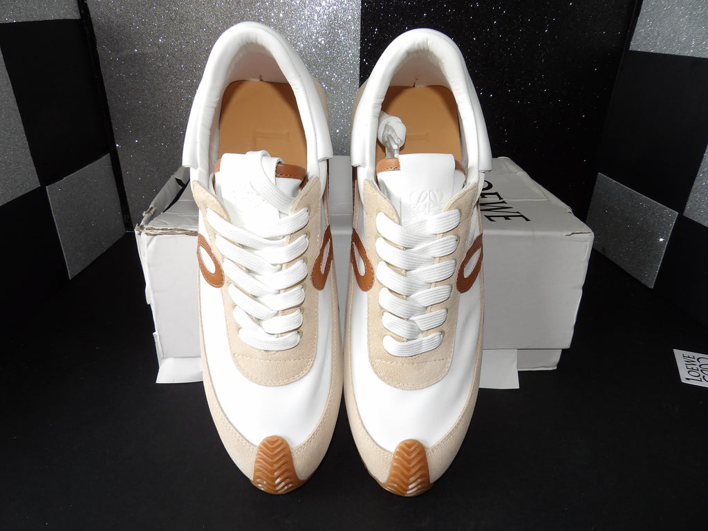 Loewe Ballet Runner Sneakers - White/Beige/Tan Leather Suede (EU 41 / US Men's 8)