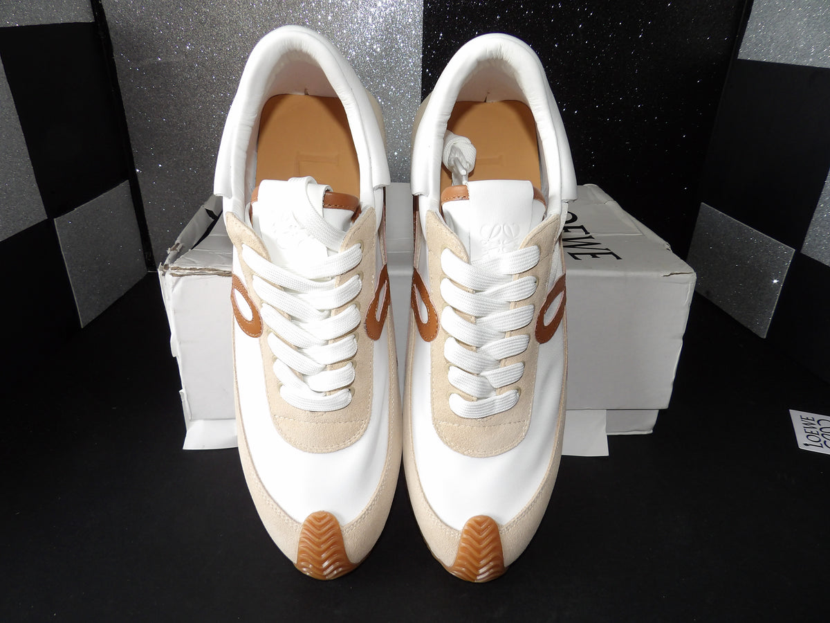 Loewe Ballet Runner Sneakers - White/Beige/Tan Leather Suede (EU 41 / US Men's 8)