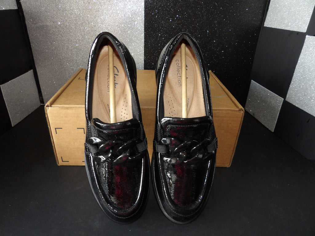 Clarks Patent Leather Platform Loafers - Black (Women's US 8)