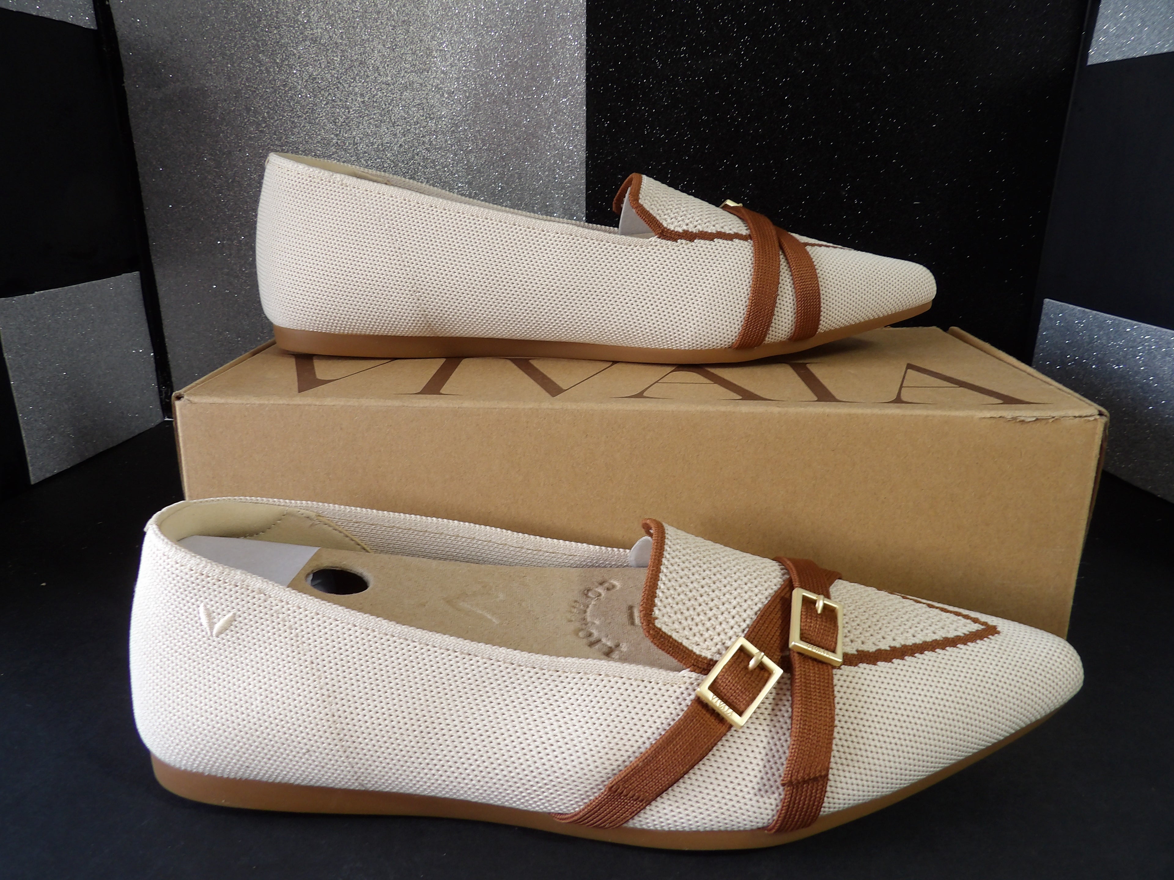 VIVAIA Marvis Knit Loafers – Ivory/Camel (Women's US Size 10)