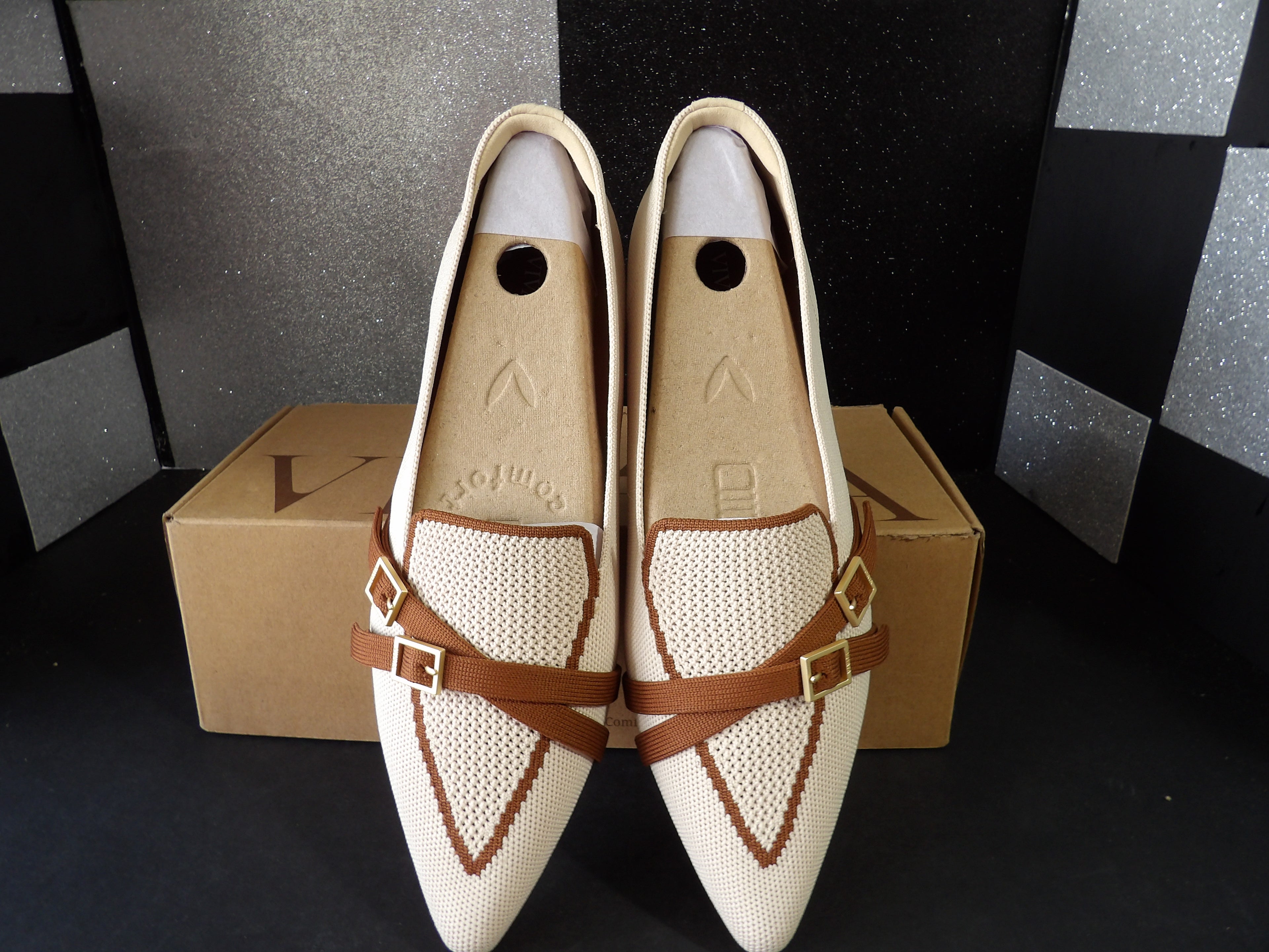 VIVAIA Marvis Knit Loafers – Ivory/Camel (Women's US Size 10)