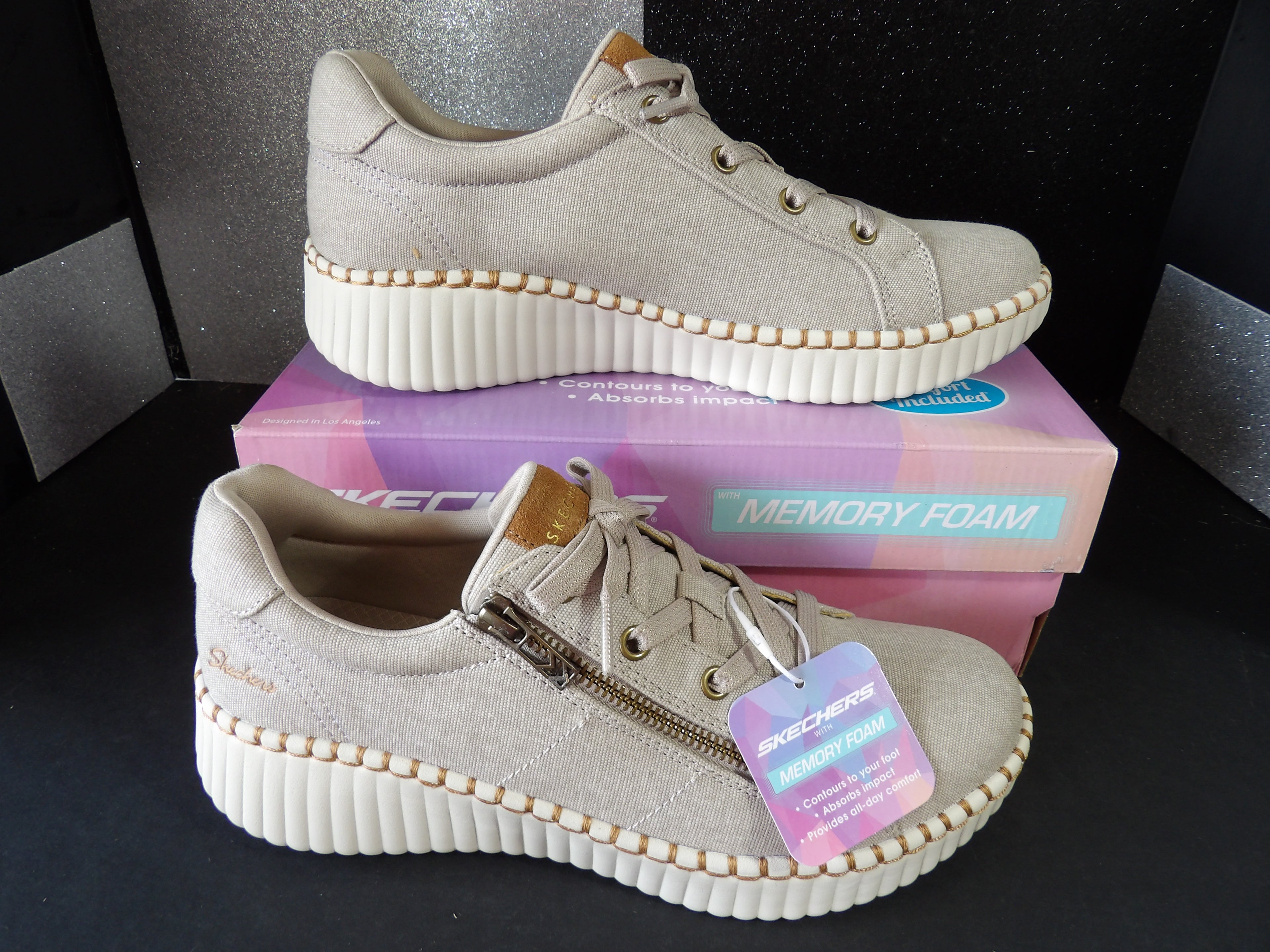 Skechers Zip Stride Platform Sneakers – Natural (Women's US Size 9)