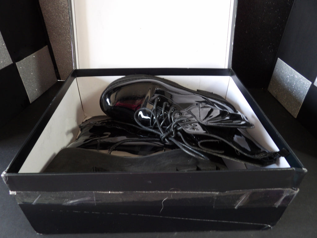Kira Kira Patent Platform Combat Boots – Black (Women's US Size 7)