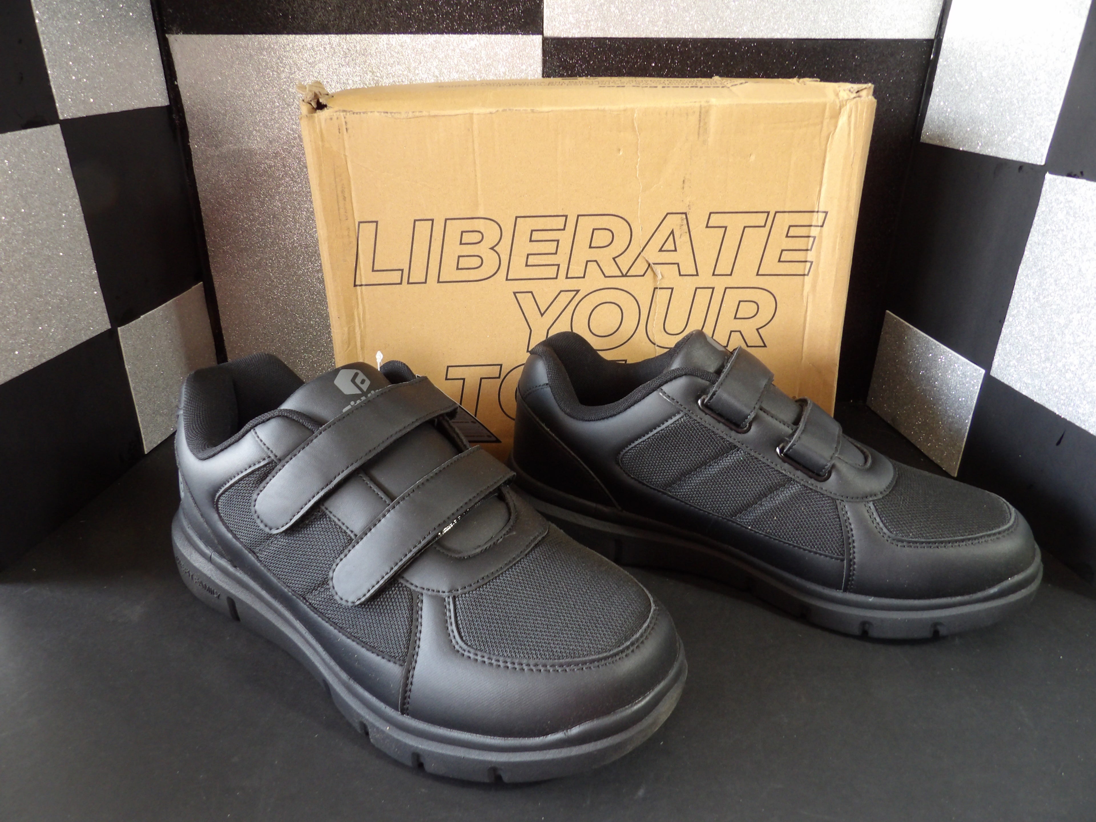 FitVille EasyTop Duo Strap V3 Walking Shoes – Jet Black (Men's US Size 13)