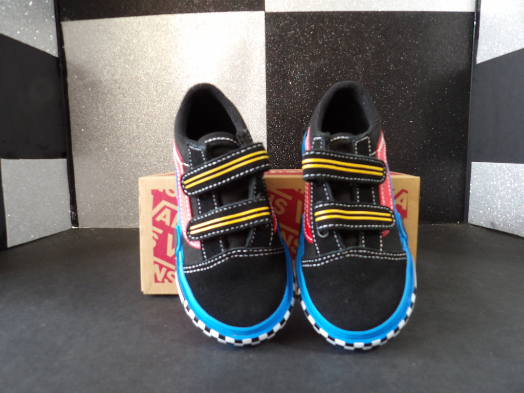 Vans Old Skool V Glow Car Sneakers – Black/Blue (Toddler Size 7)