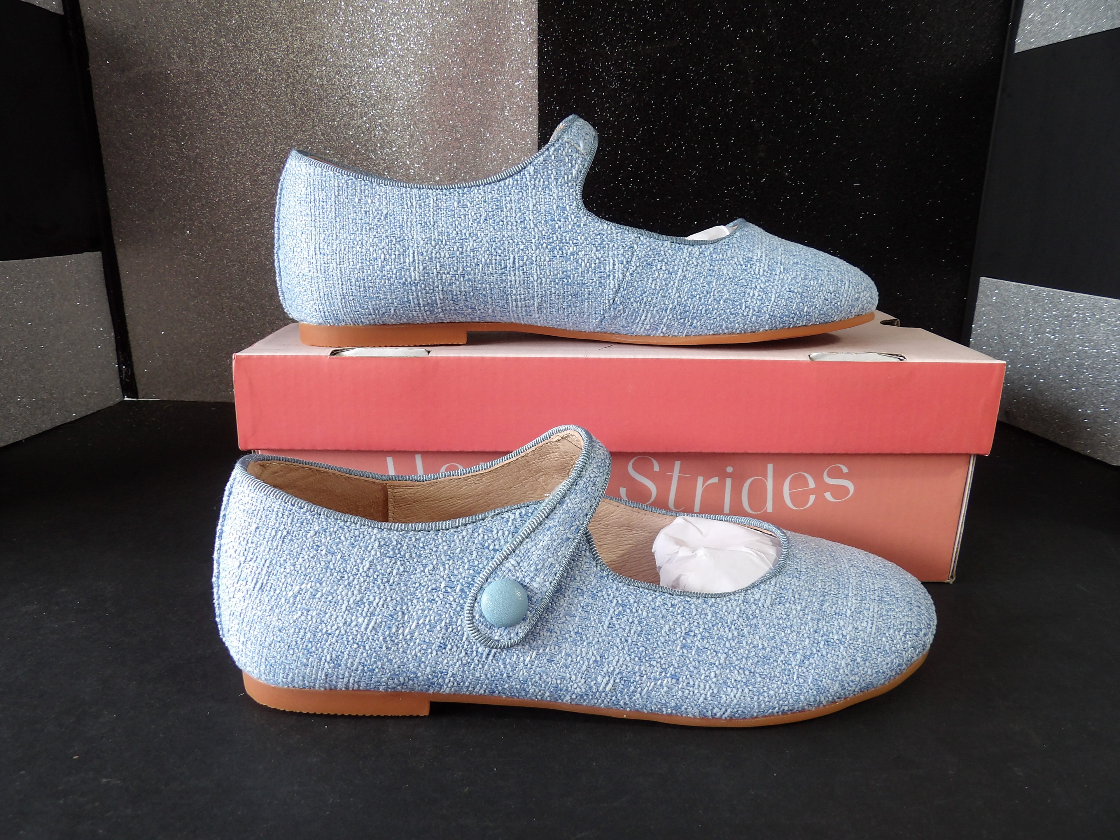 Skipp F1 Mary Jane Flats – Light Blue Linen –  (Little Kids Size 1)