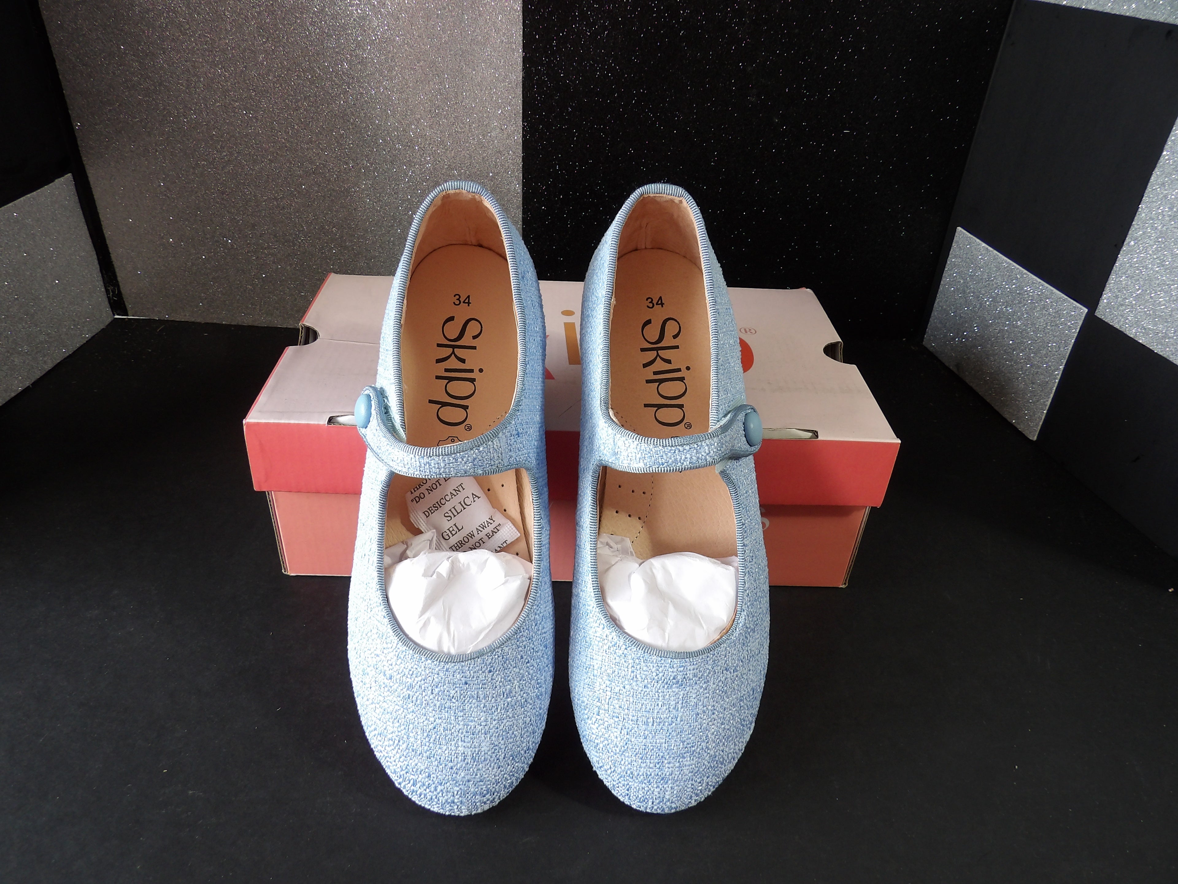 Skipp F1 Mary Jane Flats – Light Blue Linen –  (Little Kids Size 1)