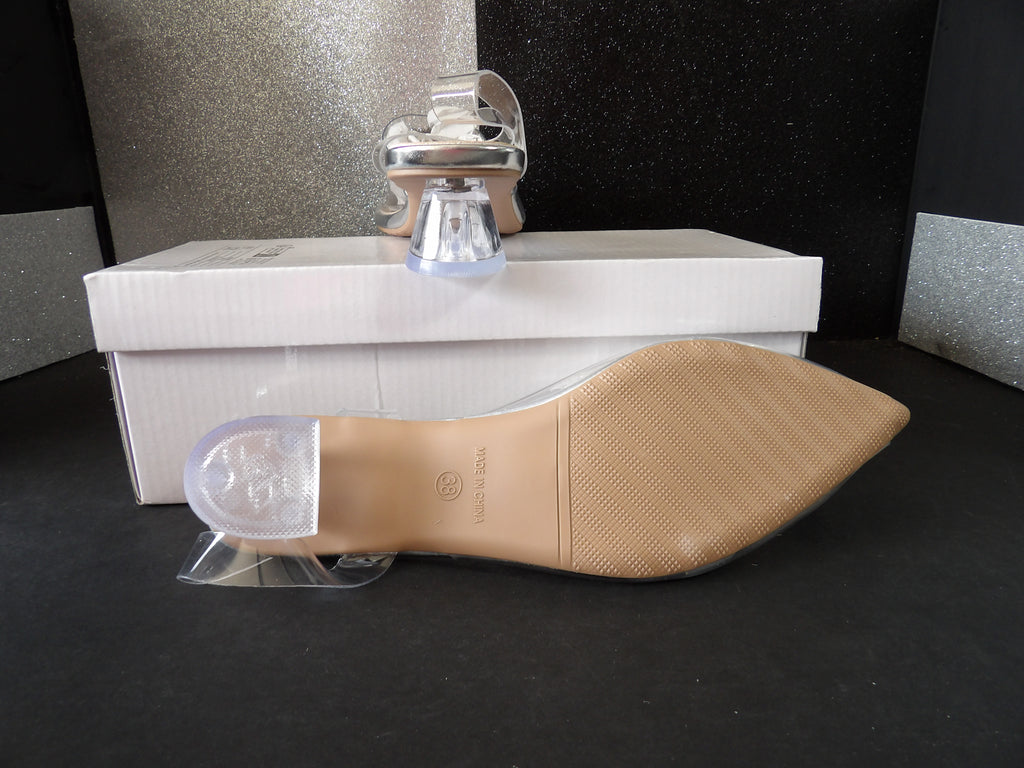 Rhinestone Clear Heel Sandals – Silver/Clear (Size US Women's 5.5)