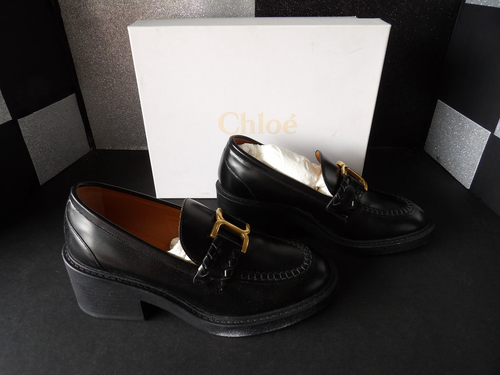 Chloé Leather Horsebit Platform Loafer Pumps – Black (Size US Women's 7.5)
