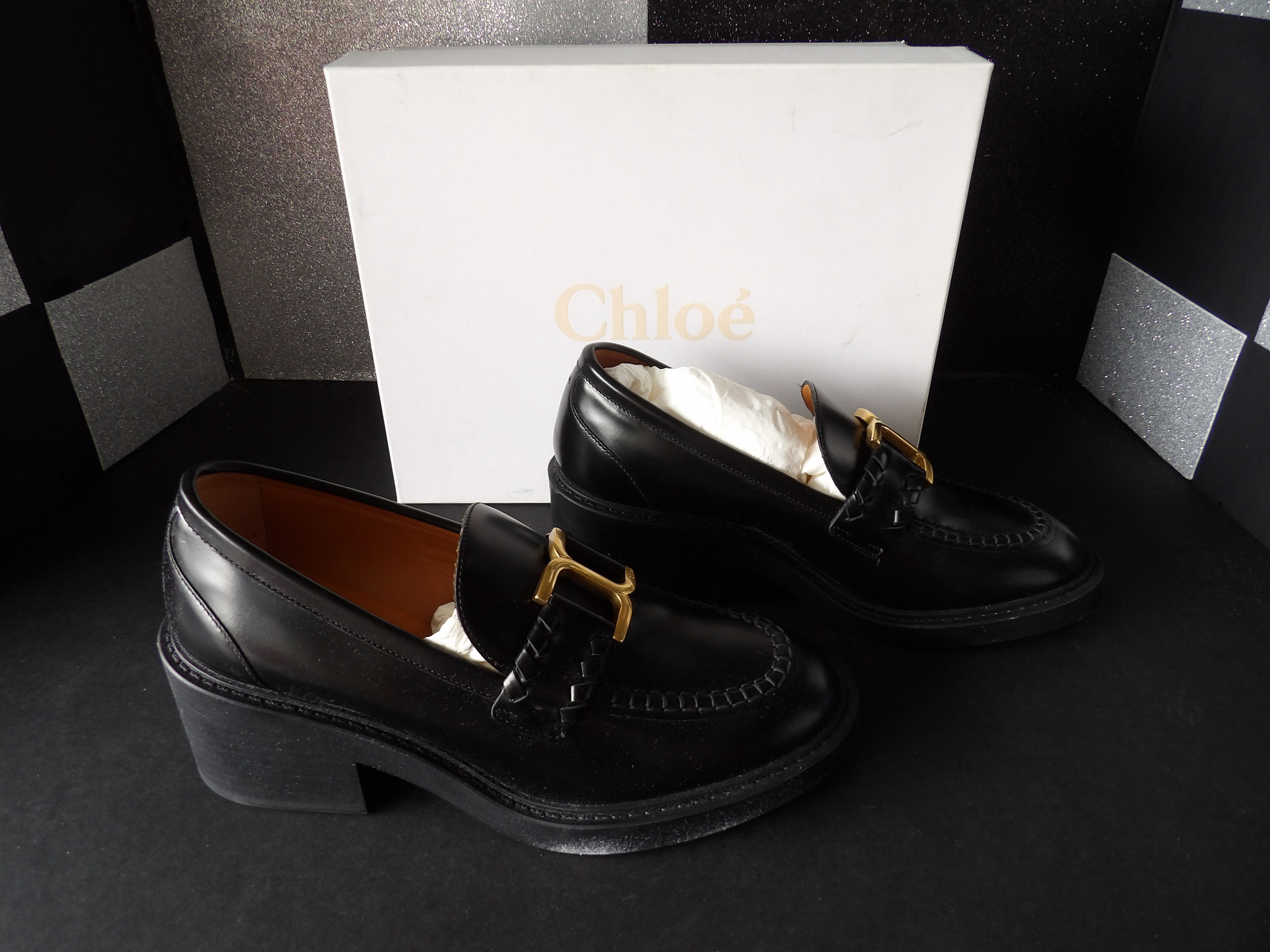Chloé Leather Horsebit Platform Loafer Pumps – Black (Size US Women's 7.5)