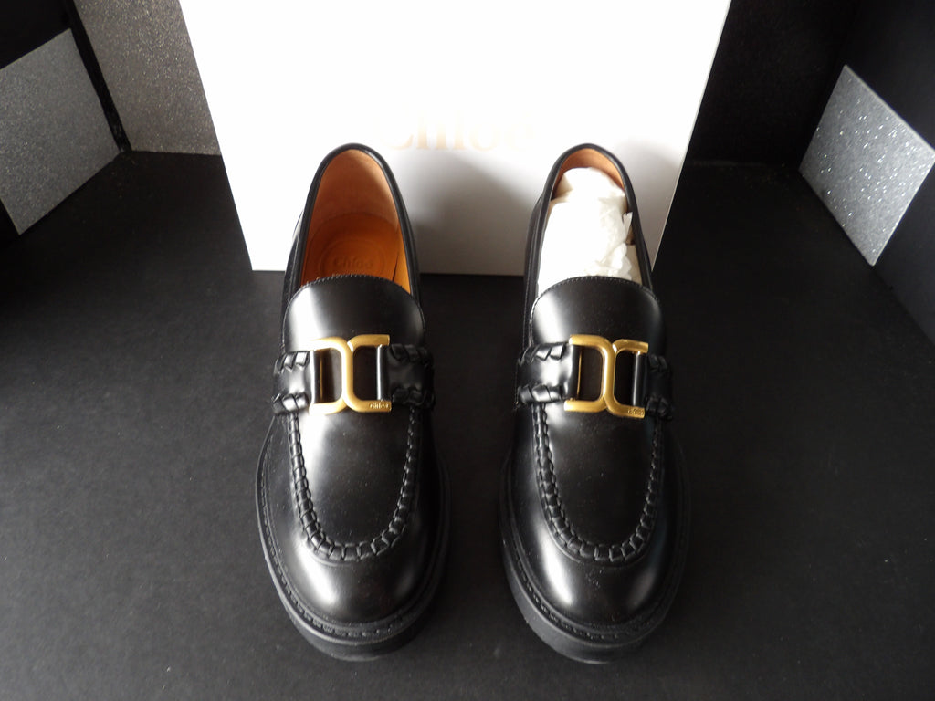 Chloé Leather Horsebit Platform Loafer Pumps – Black (Size US Women's 7.5)