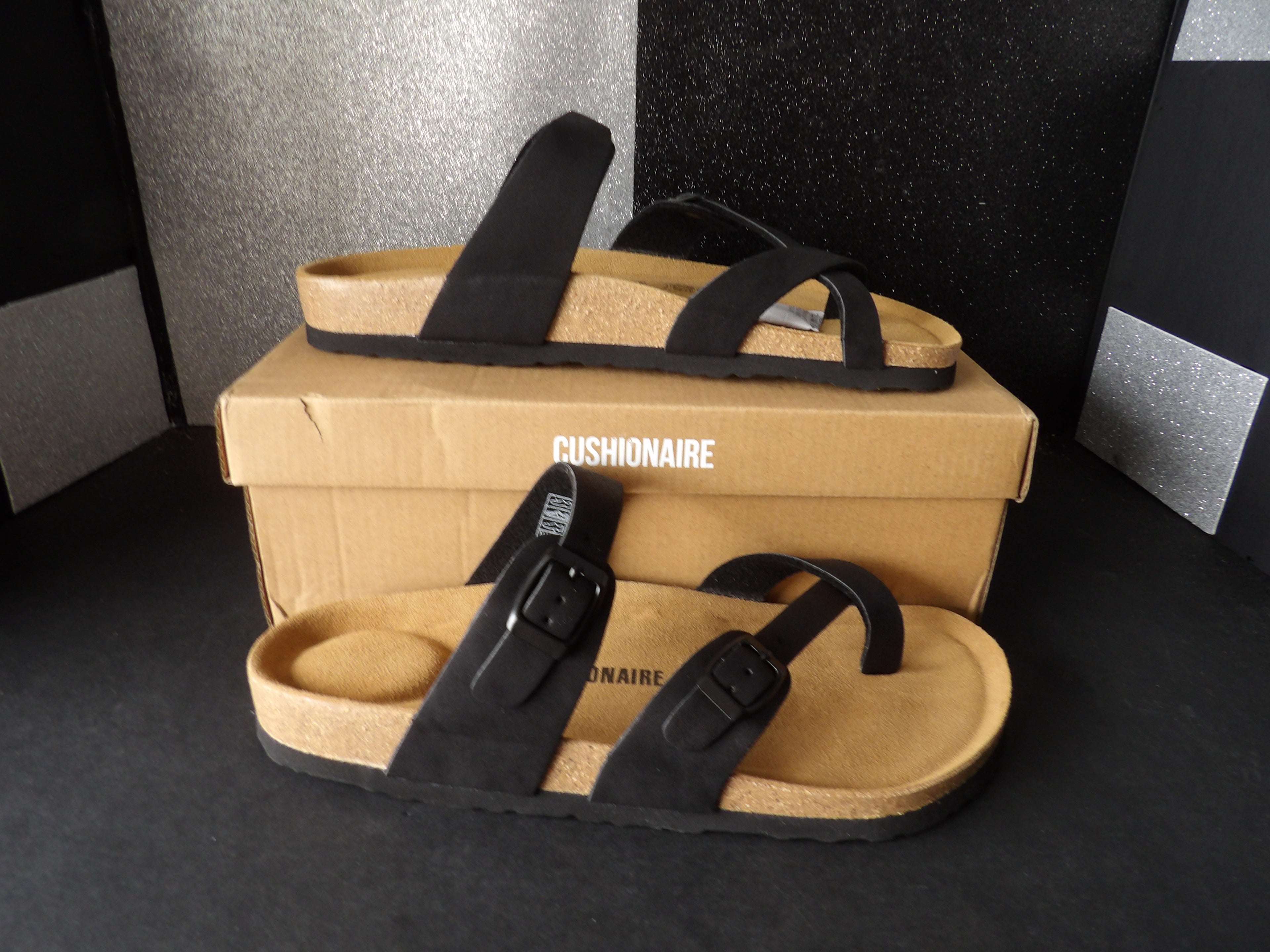 CUSHIONAIRE Luna Double Buckle Comfort Sandals – Black Nubuck (Size US Women's 12W)