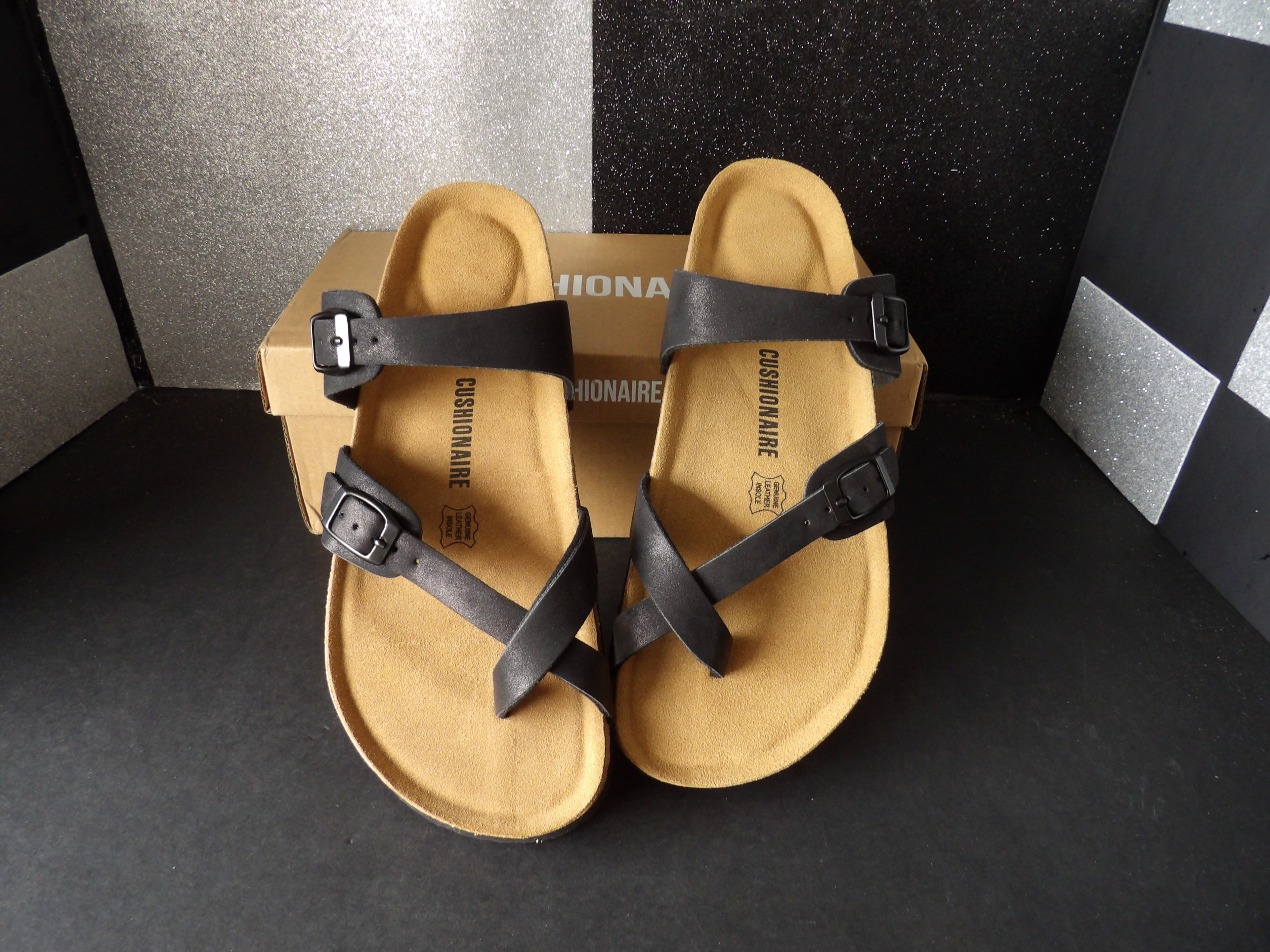 CUSHIONAIRE Luna Double Buckle Comfort Sandals – Black Nubuck (Size US Women's 12W)