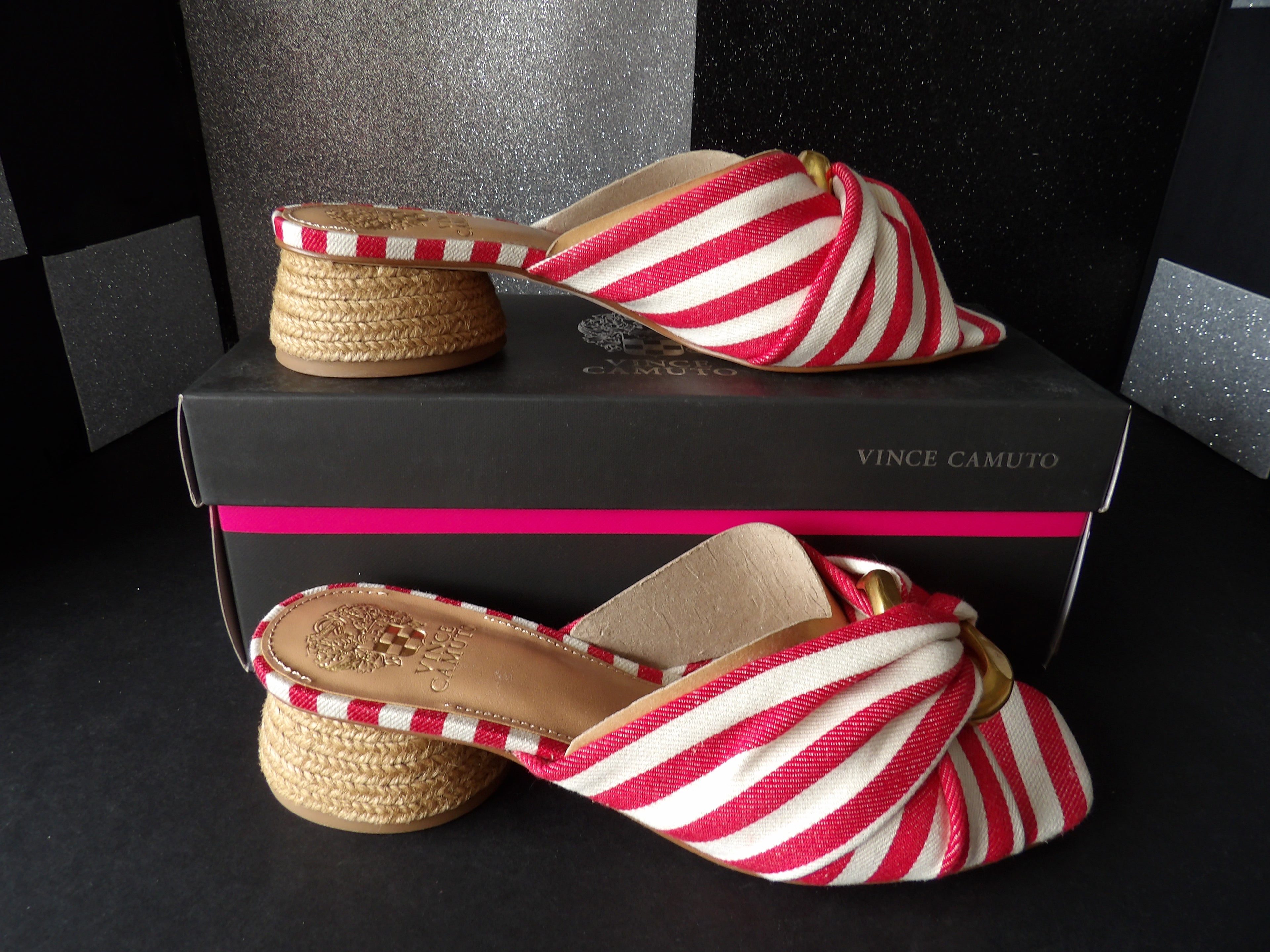 Vince Camuto Liane Espadrille Mule Sandals – Red/White Stripe (Size US Women's 9M)
