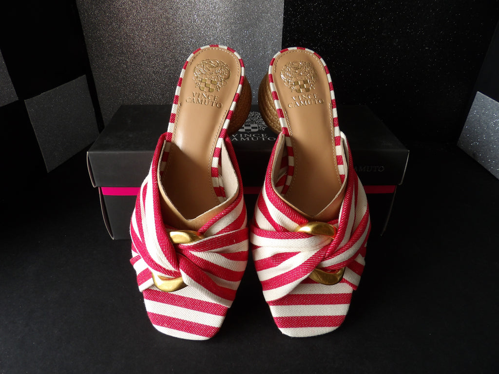Vince Camuto Liane Espadrille Mule Sandals – Red/White Stripe (Size US Women's 9M)