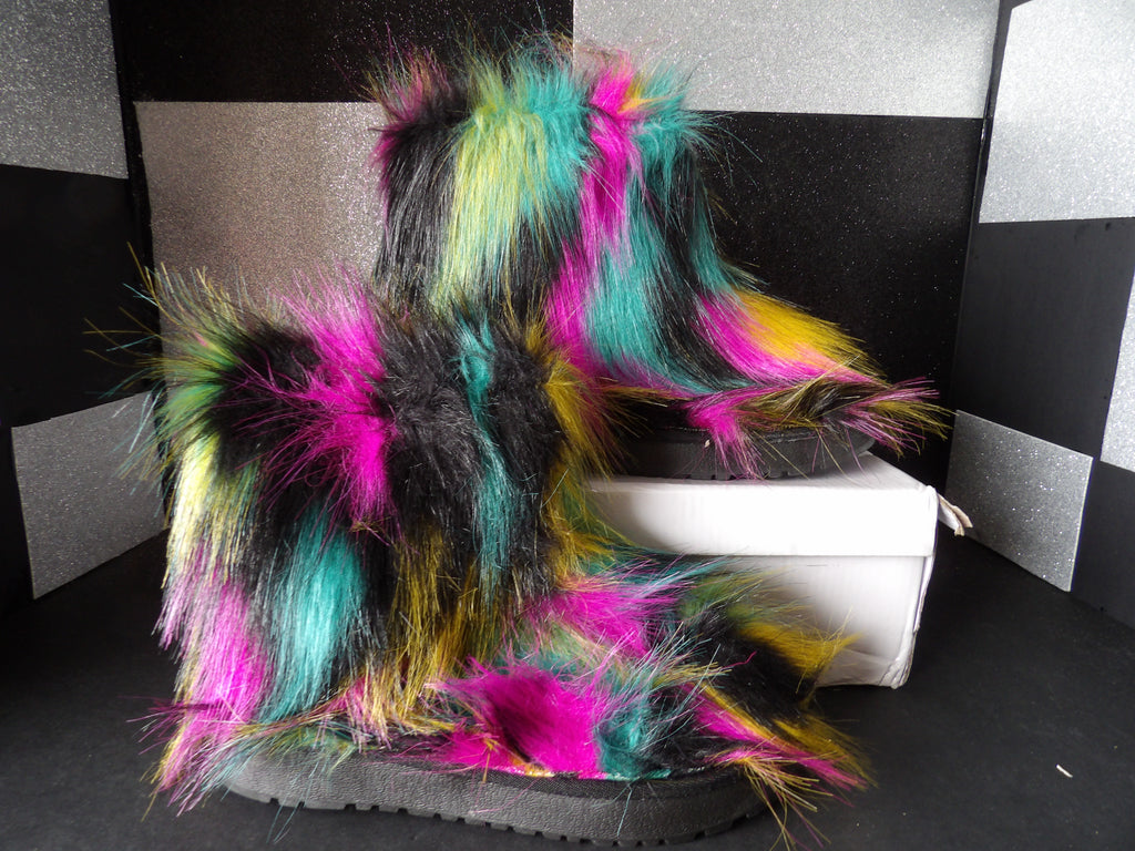 Fanhong Rainbow Faux Fur Winter Boots – Multicolor (Size US Women's 6)-Savage!