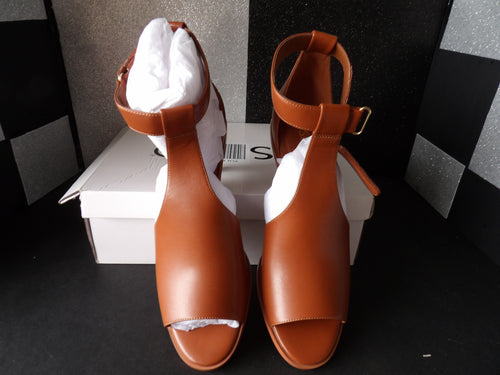 Ashro Ankle Strap Peep Toe Heels – Cognac Brown (Size US Women's 11)