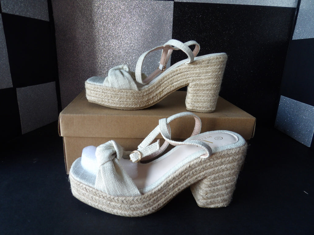 Weibena Platform Espadrille Block Heel Sandals – Natural Beige (Size US Women's 6)