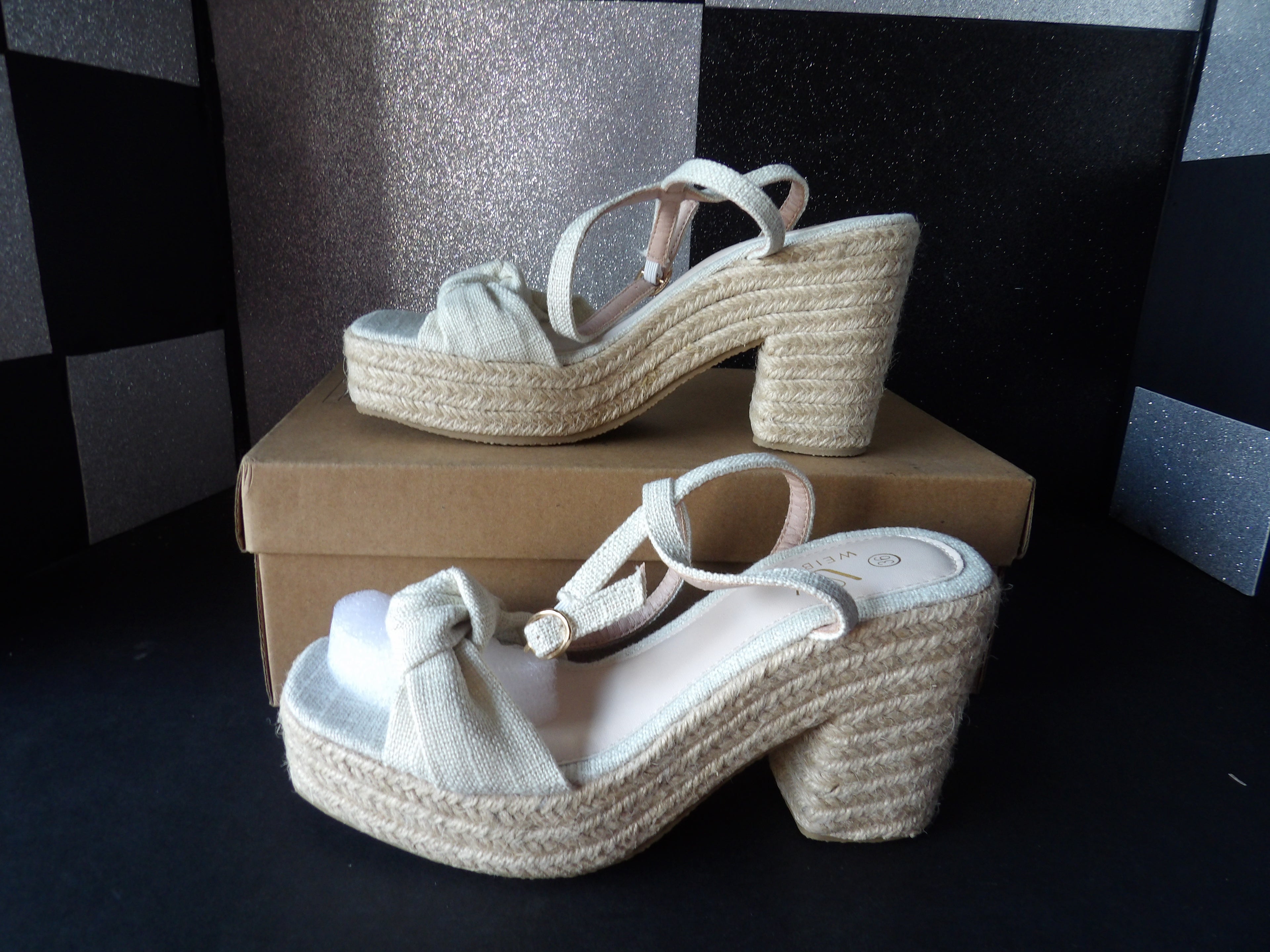 Weibena Platform Espadrille Block Heel Sandals – Natural Beige (Size US Women's 6)