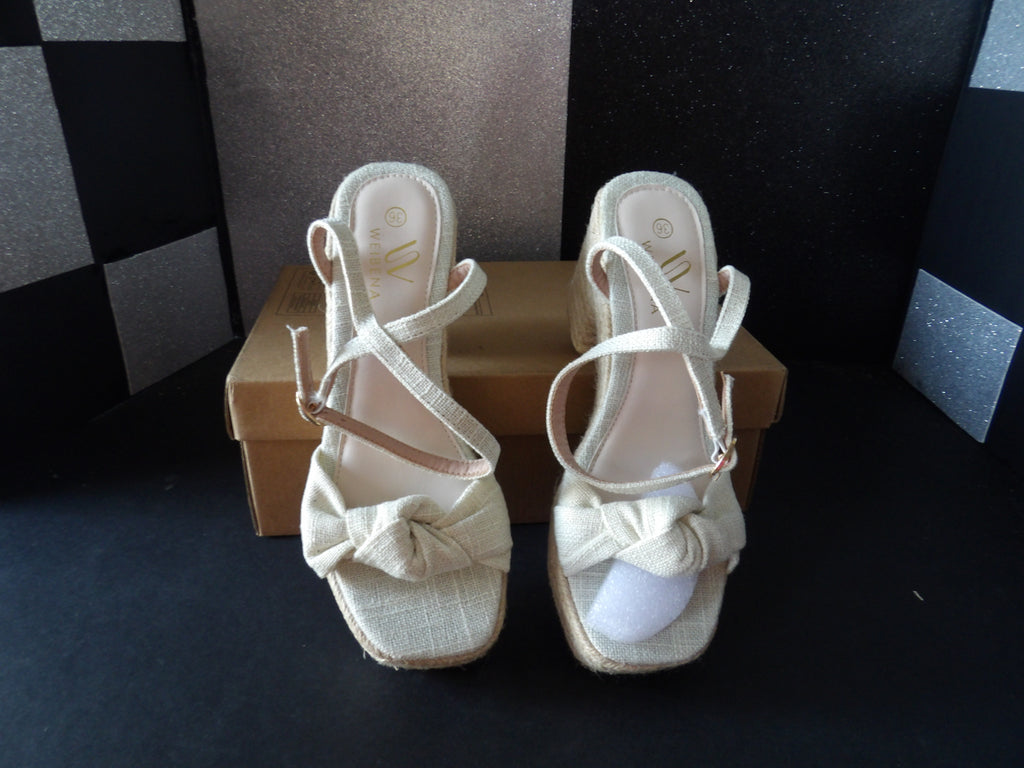 Weibena Platform Espadrille Block Heel Sandals – Natural Beige (Size US Women's 6)