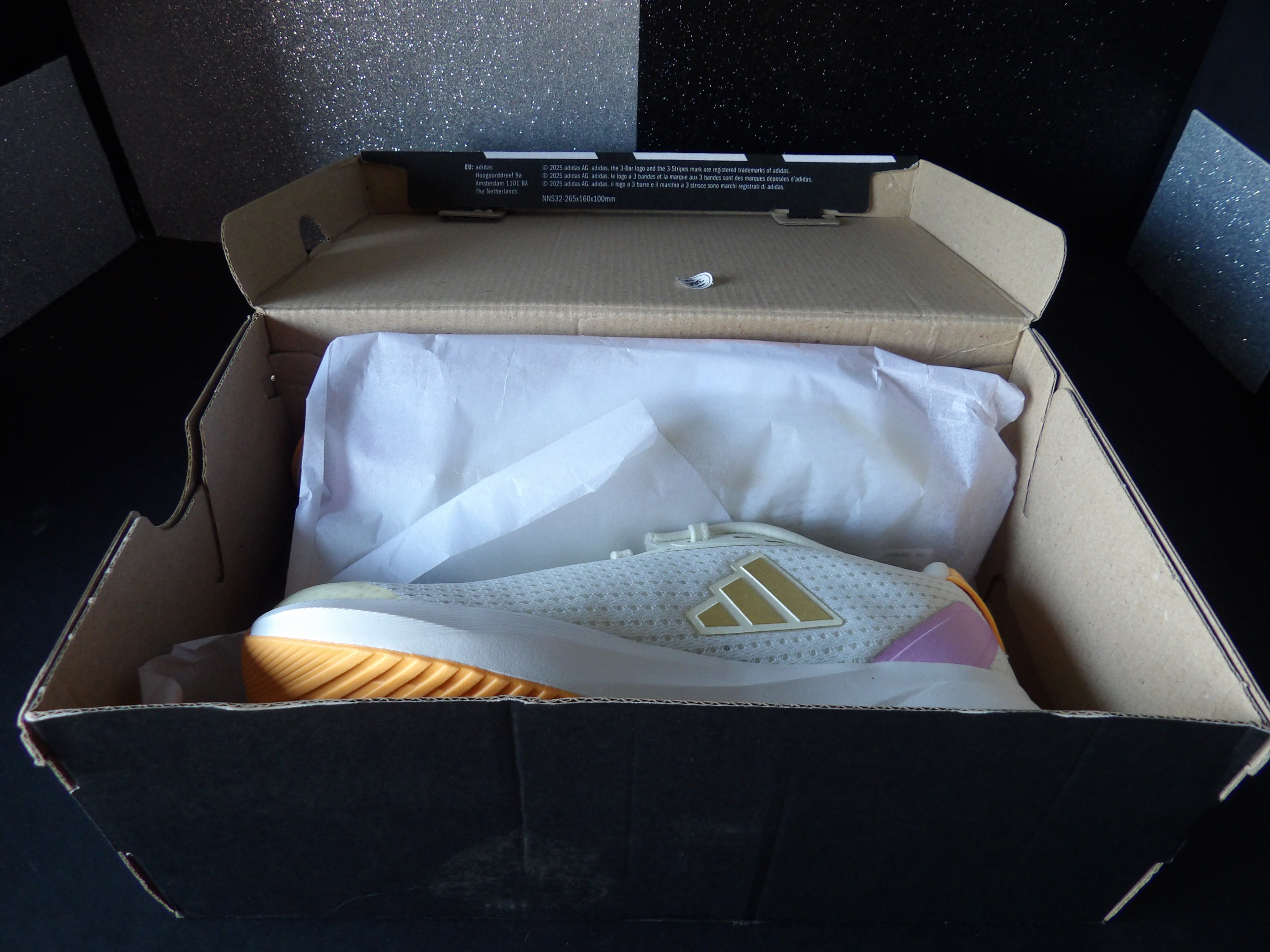 Adidas Duramo SL K Running Shoes – White/Gold/Pink (Size US Kids 2)