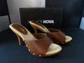 Fashion Nova ACE1 Studded Mule Heels – Brown/Woodgrain (Size US Women's 7)