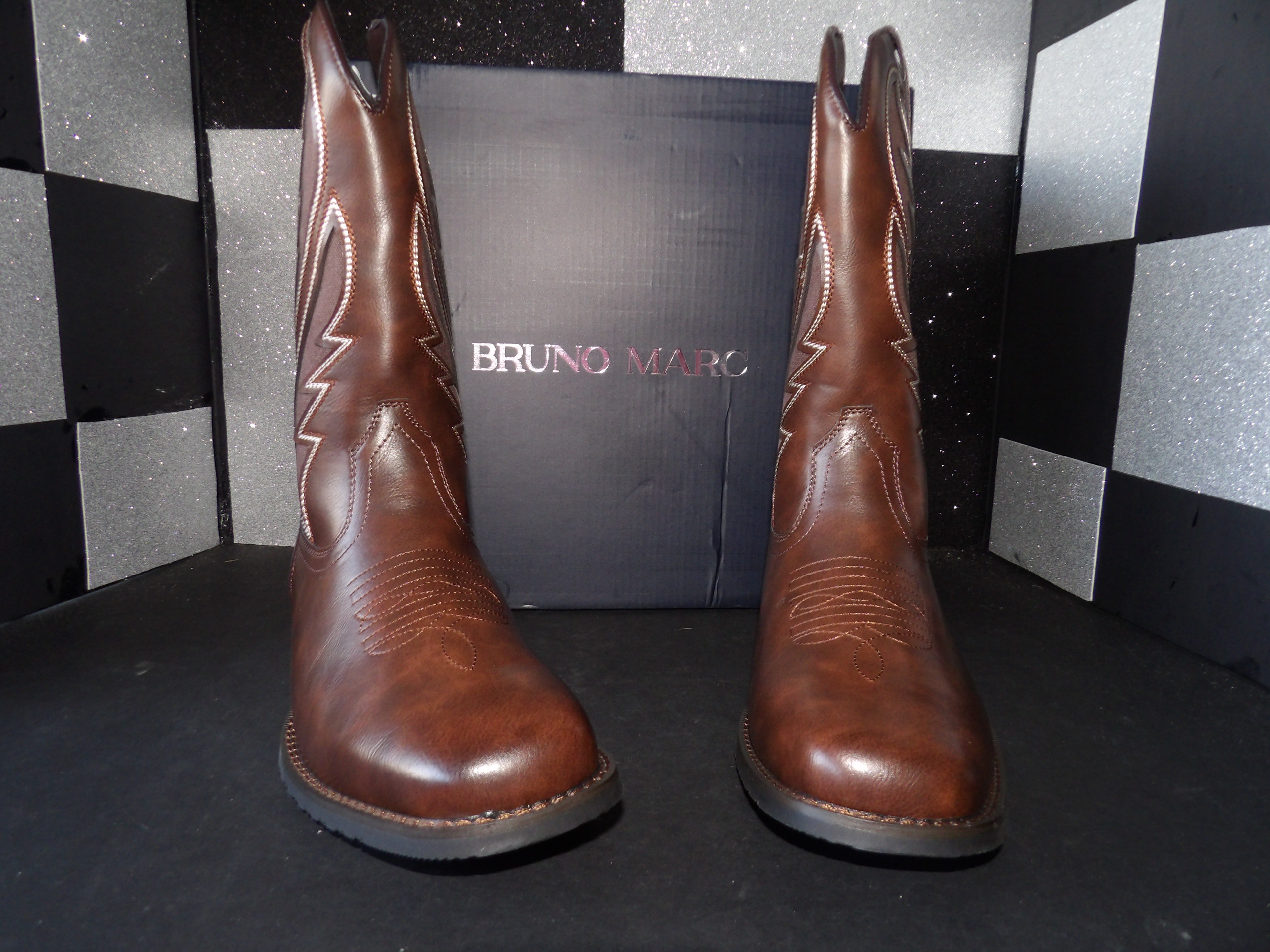 Bruno Marc BMUMMB2501 Embroidered Western Cowboy Boots – Coffee (Size US Men's 10)