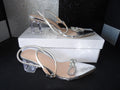 Rhinestone Bow Clear Block Heel Slingback Pumps – Silver/Clear (Size US Women's 7.5)