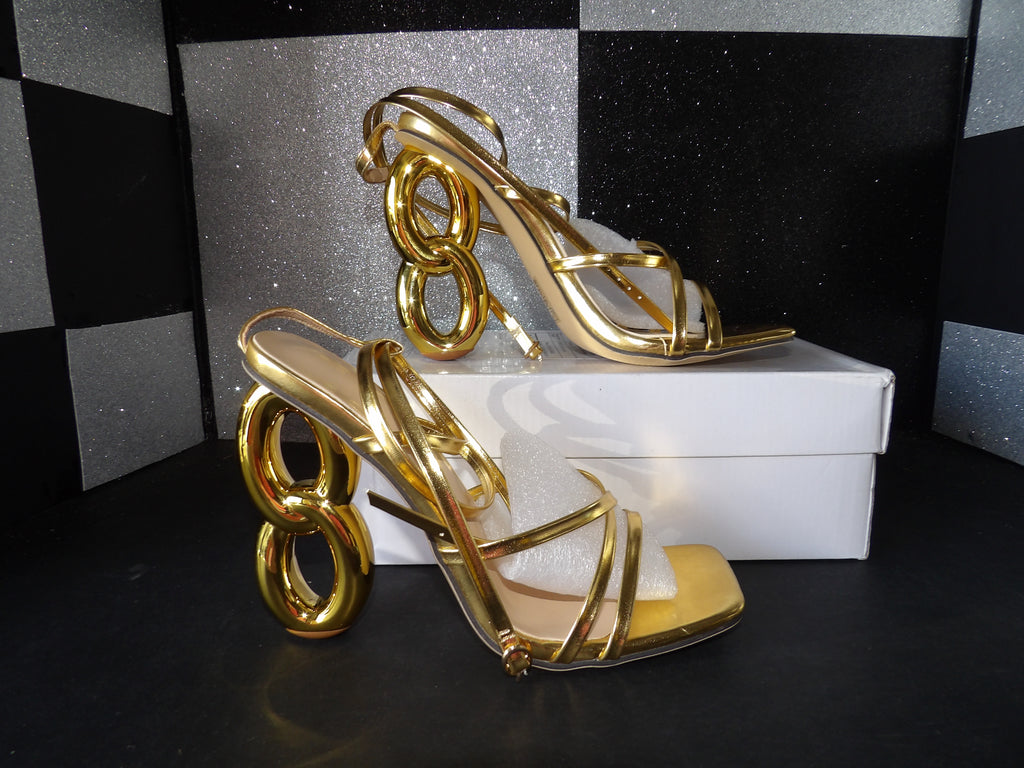 Namnimian Metallic Strappy Sculptural Heel Sandals – Gold (Size US Women's 7.5)