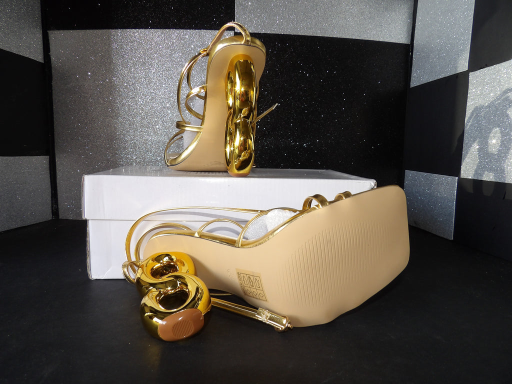 Namnimian Metallic Strappy Sculptural Heel Sandals – Gold (Size US Women's 7.5)