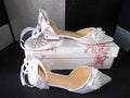Pearl Embellished Satin Ankle Tie Flats – White (Size US Women's 7.5)