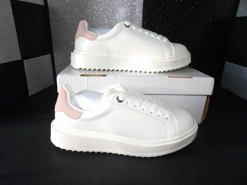 MILACACA MC-2002 Platform Sneakers – White/Pink (Size US Women's 7.5)