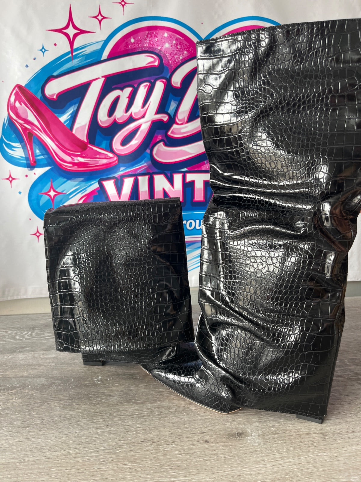 Tall Snakeskin Fold Over Boots (Size W8.5)
